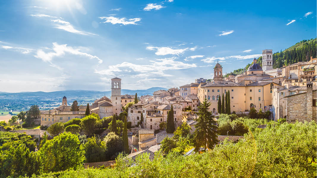 Utsikt över Assisi och det toskanska landskapet